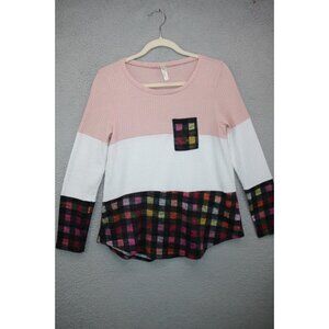 Miss 2 Day Waffle Knit Long Sleeve Top-Mixed Prints-Size Medium